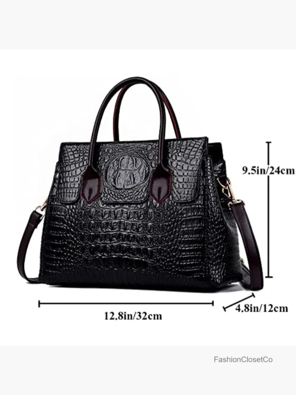 Women Crocodile Pattern Faux Leather Satchel Top-Handle Shoulder Bag